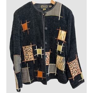 Jacket Womens Size Large Animal Print Embroidered Patchwork Grandma Core Cottage